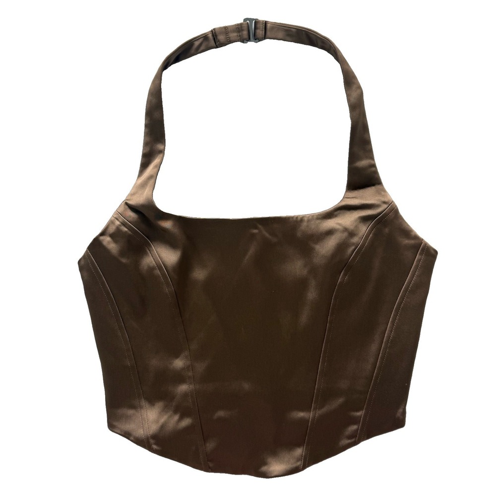 Aritzia Wilfred New Dusk Satin Bustier Corset Halter Top Brown Size S